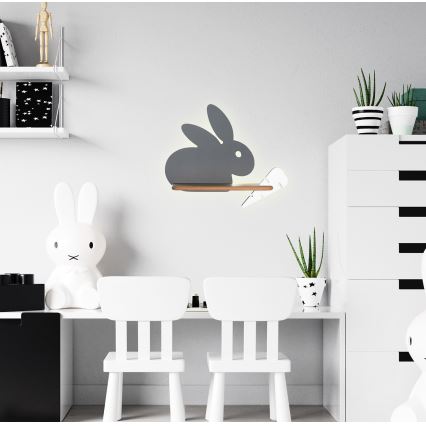 LED Vaikiškas sieninis šviestuvas su lentyna RABBIT LED/4W/230V pilka/balta/medinė