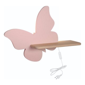 LED Vaikiškas sieninis šviestuvas su lentynėle BUTTERFLY LED/5W/230V rožinė/medis,