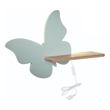 LED Vaikiškas sieninis šviestuvas su lentynėle BUTTERFLY LED/5W/230V žalia/medis,