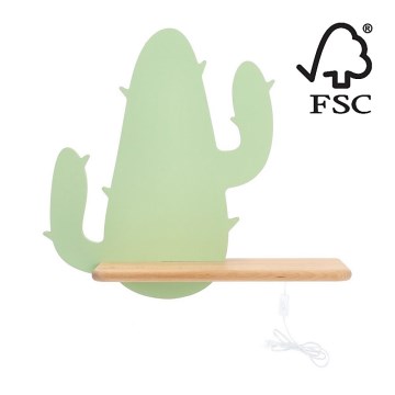 LED Vaikiškas sieninis šviestuvas su lentynėle CACTUS LED/4W/230V žalia/medis,