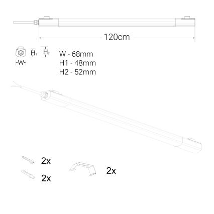 LED virtuvės šviestuvas, kabinamas po spintele LED/60W/230V 6000K 120 cm IP65 juoda