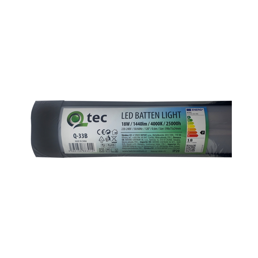 LED virtuvės šviestuvas, kabinamas po spintele QTEC LED/18W/230V 60 cm juoda