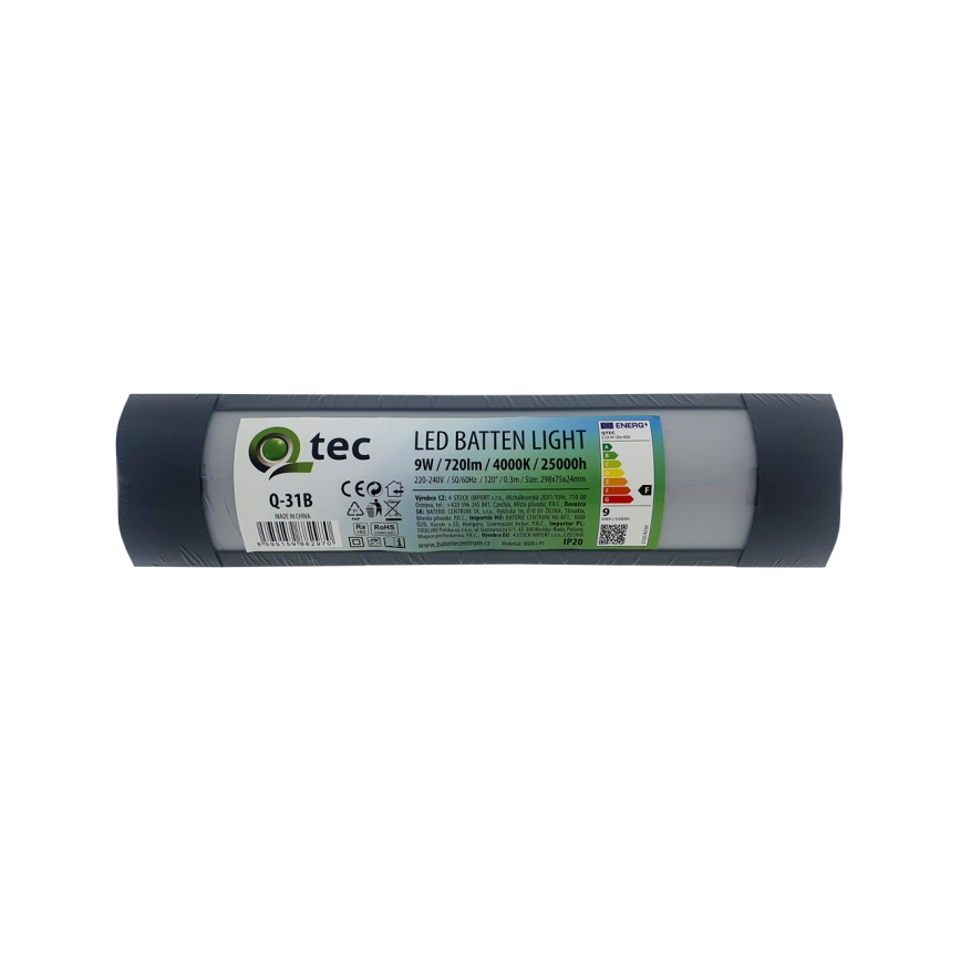 LED virtuvės šviestuvas, kabinamas po spintele QTEC LED/9W/230V 30 cm juoda