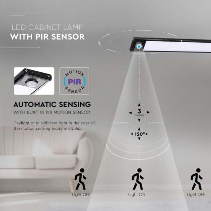 LED virtuvės šviestuvas, kabinamas po spintele su jutikliu LED/2,5W/5V 4000K 3000 mAh