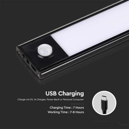 LED virtuvės šviestuvas, kabinamas po spintele su jutikliu LED/2,5W/5V 4000K 3000 mAh