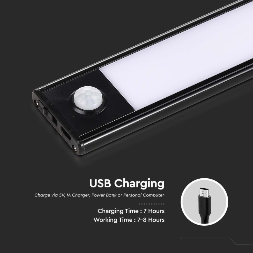 LED virtuvės šviestuvas, kabinamas po spintele su jutikliu LED/2,5W/5V 4000K 3000 mAh