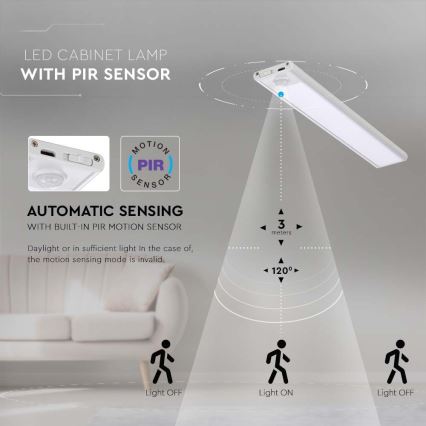 LED virtuvės šviestuvas, kabinamas po spintele su jutikliu LED/2W/5V 4000K 2200 mAh