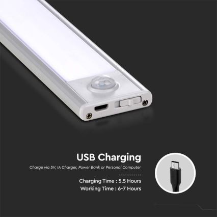LED virtuvės šviestuvas, kabinamas po spintele su jutikliu LED/2W/5V 4000K 2200 mAh