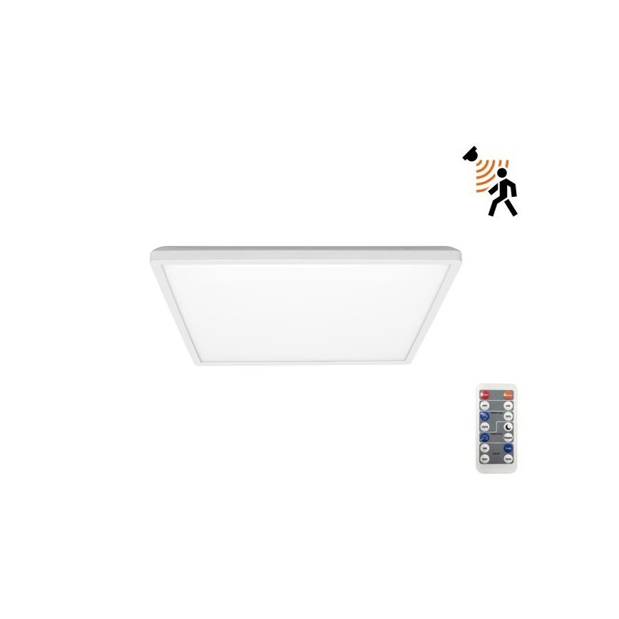 LED Vonios kambario šviestuvas su judesio ir prieblandos jutikliu NIVERA LED/12W/230V IP54 3000/4000/6000K 22,5x22,5 cm balta + nuotolinio valdymo pultas