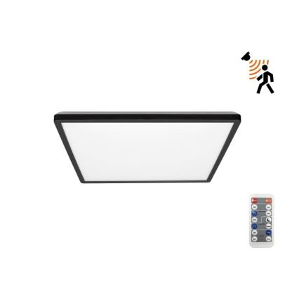 LED Vonios kambario šviestuvas su judesio ir prieblandos jutikliu NIVERA LED/12W/230V IP54 3000/4000/6000K 22,5x22,5 cm juoda + nuotolinio valdymo pultas