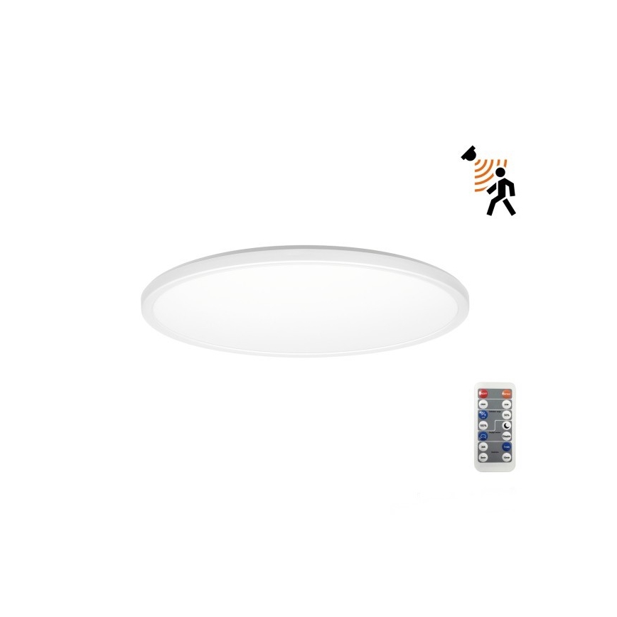 LED Vonios kambario šviestuvas su judesio ir prieblandos jutikliu NIVERA LED/12W/230V IP54 3000/4000/6000K diametras 22,5 cm balta + nuotolinio valdymo pultas