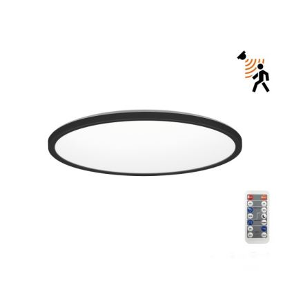 LED Vonios kambario šviestuvas su judesio ir prieblandos jutikliu NIVERA LED/12W/230V IP54 3000/4000/6000K diametras 22,5 cm juoda + nuotolinio valdymo pultas