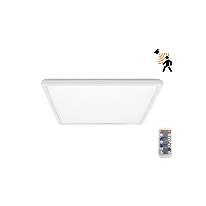 LED Vonios kambario šviestuvas su judesio ir prieblandos jutikliu NIVERA LED/24W/230V IP54 3000/4000/6000K 30x30 cm balta + nuotolinio valdymo pultas