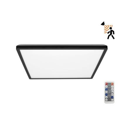 LED Vonios kambario šviestuvas su judesio ir prieblandos jutikliu NIVERA LED/24W/230V IP54 3000/4000/6000K 30x30 cm juoda + nuotolinio valdymo pultas