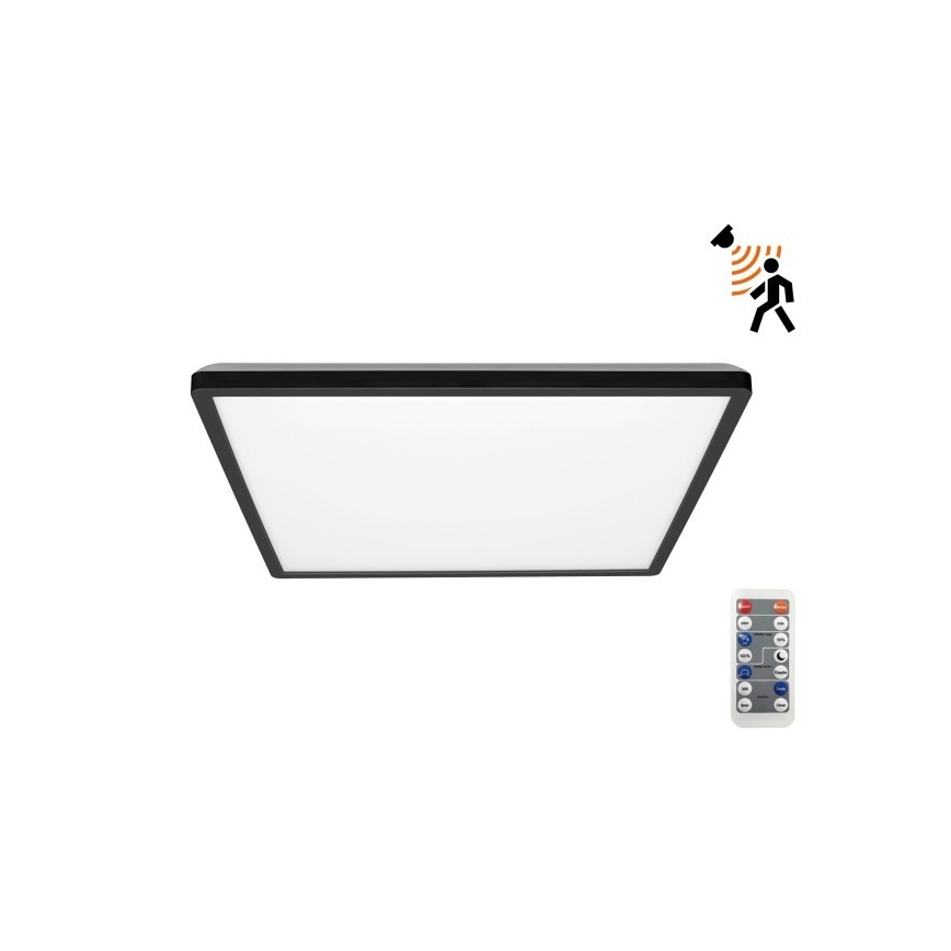 LED Vonios kambario šviestuvas su judesio ir prieblandos jutikliu NIVERA LED/24W/230V IP54 3000/4000/6000K 30x30 cm juoda + nuotolinio valdymo pultas