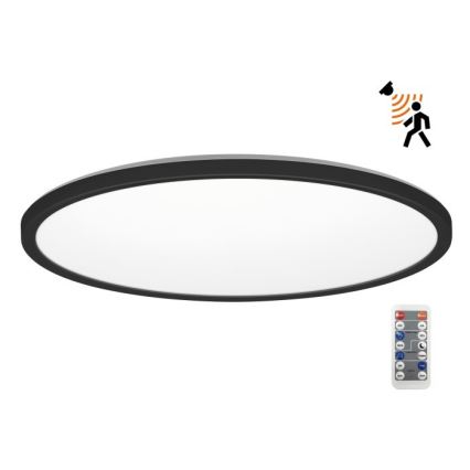 LED Vonios kambario šviestuvas su judesio ir prieblandos jutikliu NIVERA LED/32W/230V IP54 3000/4000/6000K diametras 42 cm juoda + nuotolinio valdymo pultas