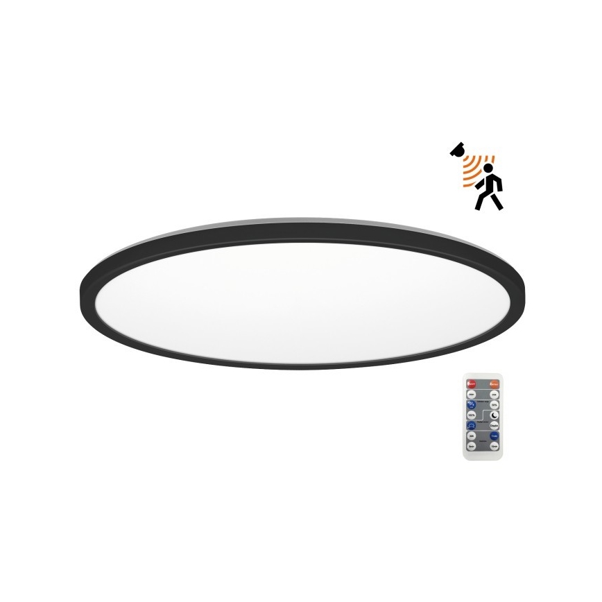 LED Vonios kambario šviestuvas su judesio ir prieblandos jutikliu NIVERA LED/32W/230V IP54 3000/4000/6000K diametras 42 cm juoda + nuotolinio valdymo pultas