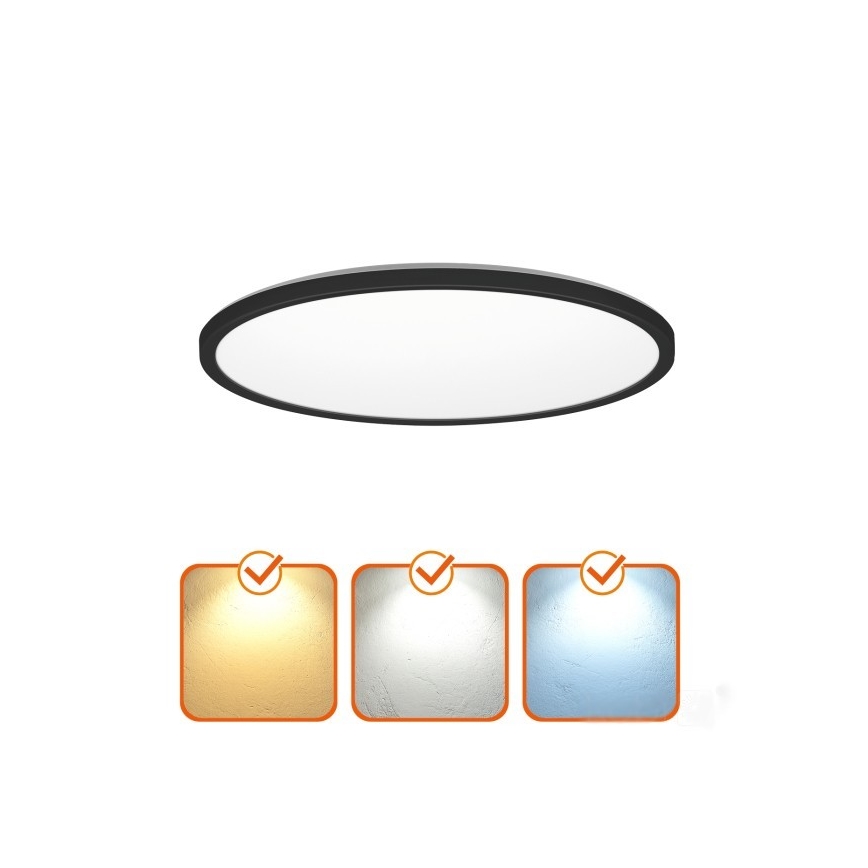 LED Vonios kambario šviestuvas su judesio ir prieblandos jutikliu NIVERA LED/32W/230V IP54 3000/4000/6000K diametras 42 cm juoda + nuotolinio valdymo pultas
