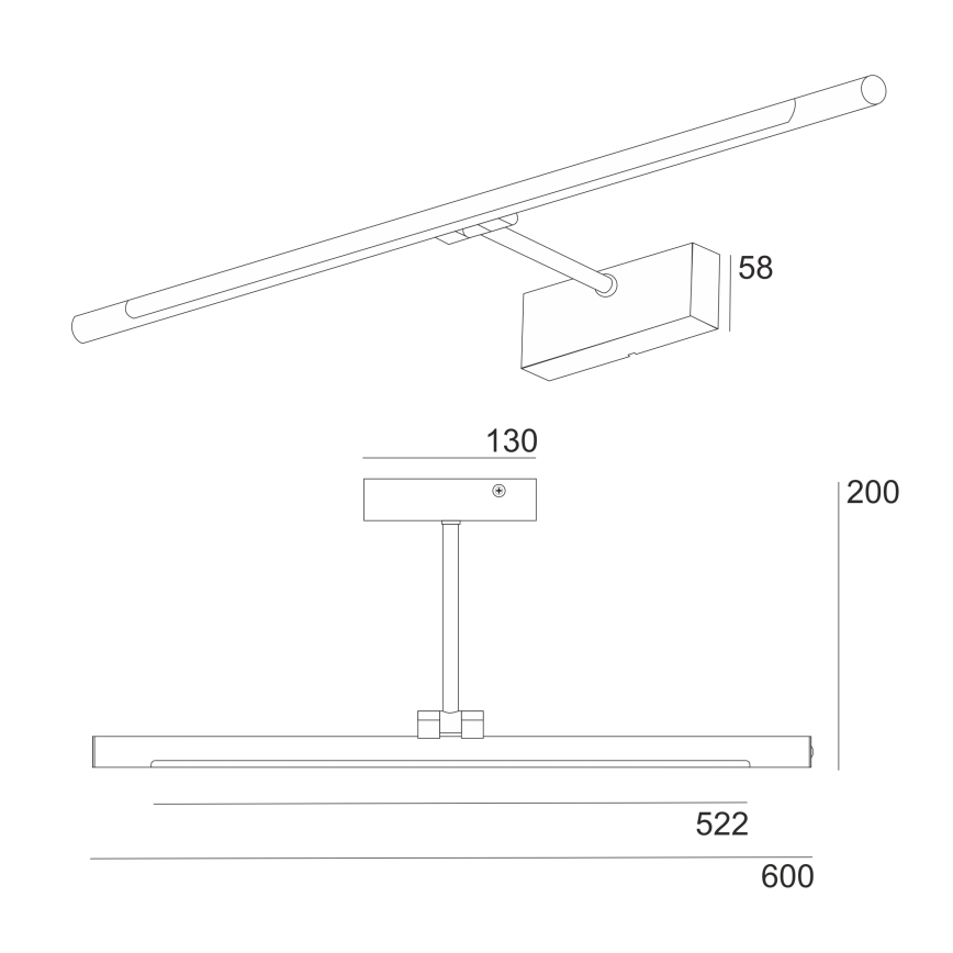 LED vonios veidrodžio apšvietimas MIRROR LED/8W/230V 4000K IP44 60 cm juodas