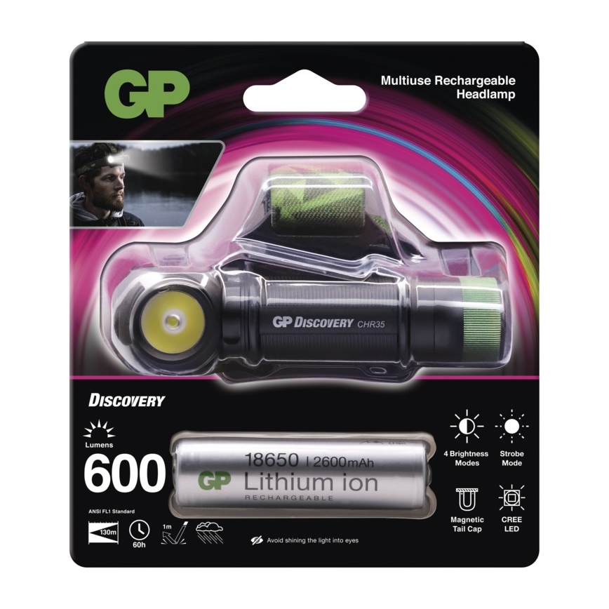 LED žibintas ant galvos GP DISCOVERY CHR35 LED / 3,7V / 2600mAh