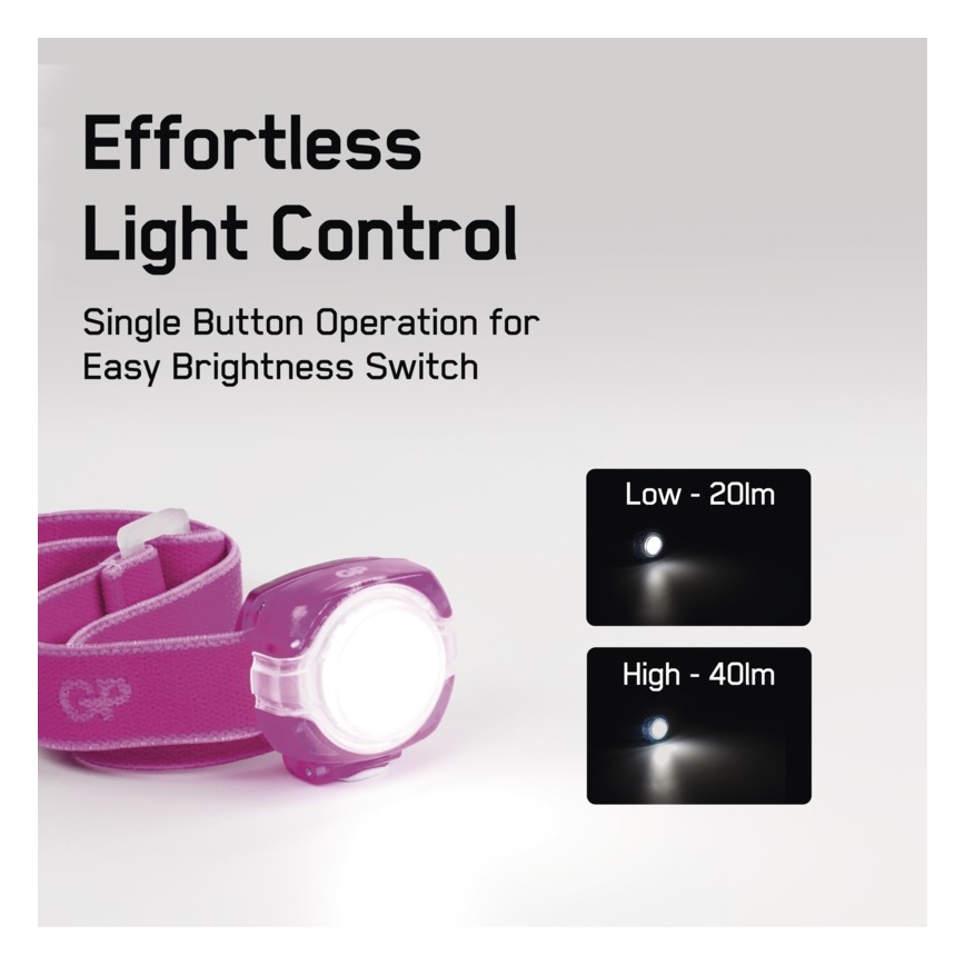 LED žibintas ant galvos GP EVERYBODY 4xLED / 2 × CR2025 rožinis