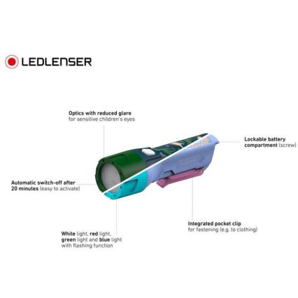 Ledlenser KIDBEAM4 DINO - Reguliuojamas vaikiškas LED žibintuvėlis LED/2xAAA IP44 žalias