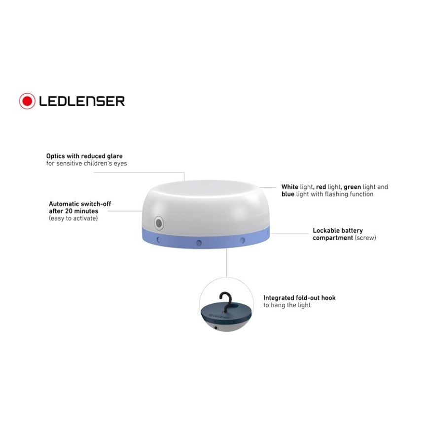 Ledlenser KIDCAMP6 RAINBOW - LED reguliuojama nešiojama lempa LED/3xAAA IP44 mėlyna