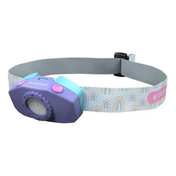 Ledlenser KIDLED2 RAINBOW - LED vaikiškas galvos žibintuvėlis su reguliuojamu ryškumu LED/1xAAA IPX4 40 lm 20h violetinis