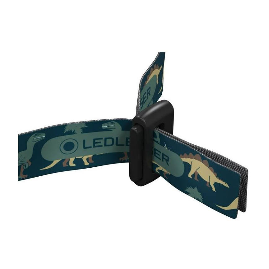 Ledlenser KIDLED4R DINO - reguliuojamo ryškumo įkraunama vaikiška galvos lempa LED/280 mAh IPX4 40 lm 18 h žalia