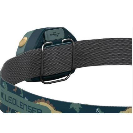 Ledlenser KIDLED4R DINO - reguliuojamo ryškumo įkraunama vaikiška galvos lempa LED/280 mAh IPX4 40 lm 18 h žalia