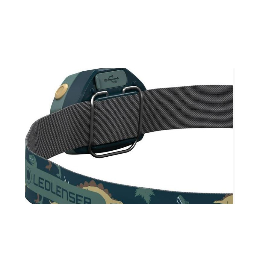 Ledlenser KIDLED4R DINO - reguliuojamo ryškumo įkraunama vaikiška galvos lempa LED/280 mAh IPX4 40 lm 18 h žalia
