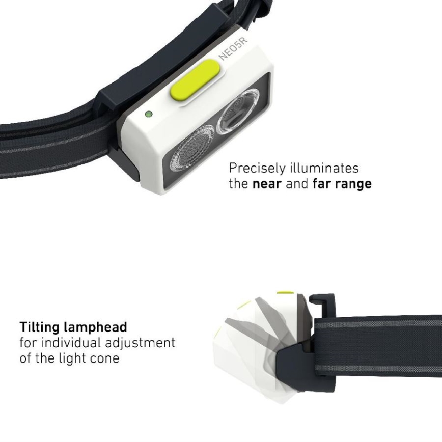 Ledlenser NEO5R - LED reguliuojamo ryškumo įkraunamas galvos žibintas LED/1800 mAh IP54 600 lm 35 val. juoda/balta
