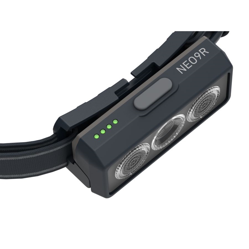 Ledlenser NEO9R - su reguliuojamu ryškumu įkraunamas LED galvos žibintas, 5000 mAh, IP54, 1200 lm, iki 120 val., juoda/pilka