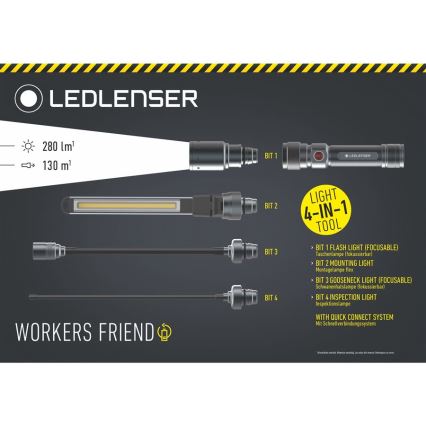 Ledlenser WORKERS FRIEND - reguliuojamo ryškumo įkraunamas LED žibintuvėlis LED/2500 mAh 280 lm 80 h juoda