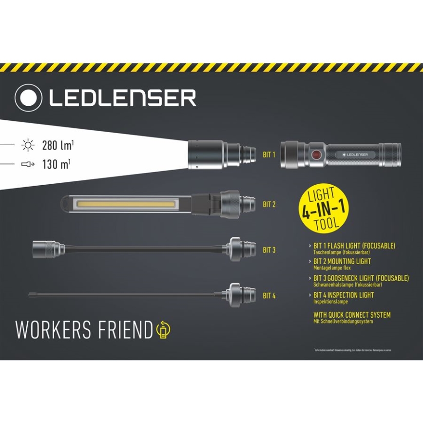 Ledlenser WORKERS FRIEND - reguliuojamo ryškumo įkraunamas LED žibintuvėlis LED/2500 mAh 280 lm 80 h juoda