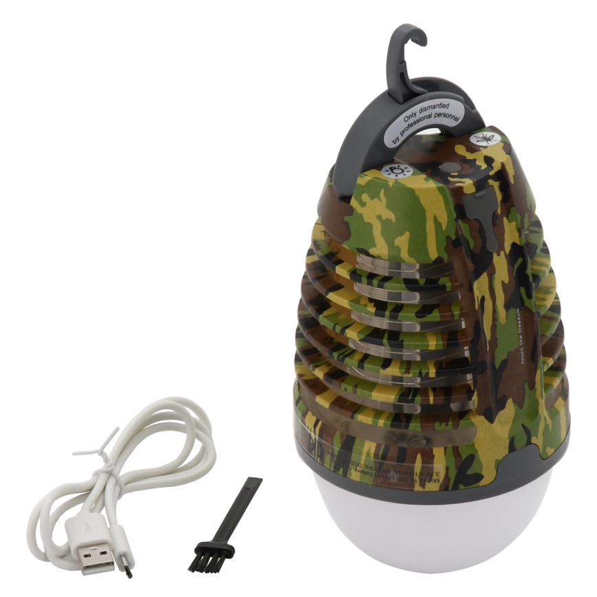 LEDNešiojama įkraunama lempa su vabzdžių gaudykle LED/2W/3,7V 1800 mAh IPX4 kamufliažas