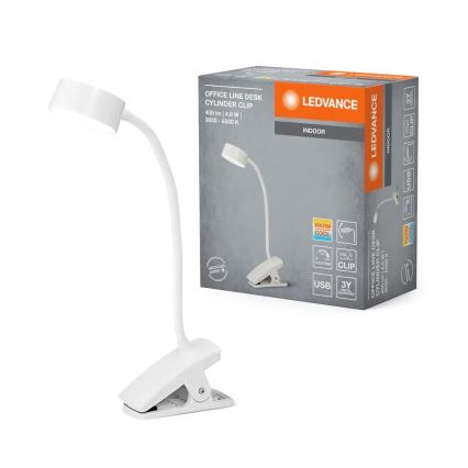 Ledvance - LED reguliuojama jutiklinė stalinė lempa su spaustuku CYLINDER LED/4,8W/5V 3000-6500K balta