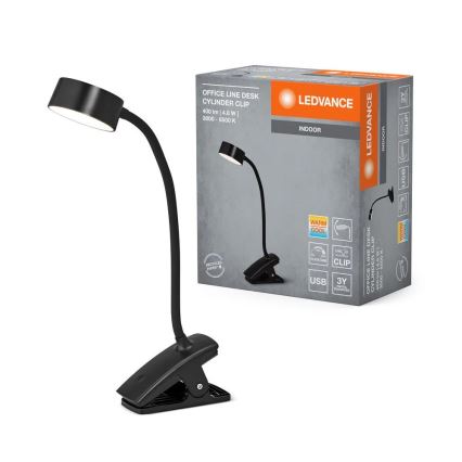 Ledvance - LED reguliuojama jutiklinė stalinė lempa su spaustuku CYLINDER LED/4,8W/5V 3000-6500K juoda