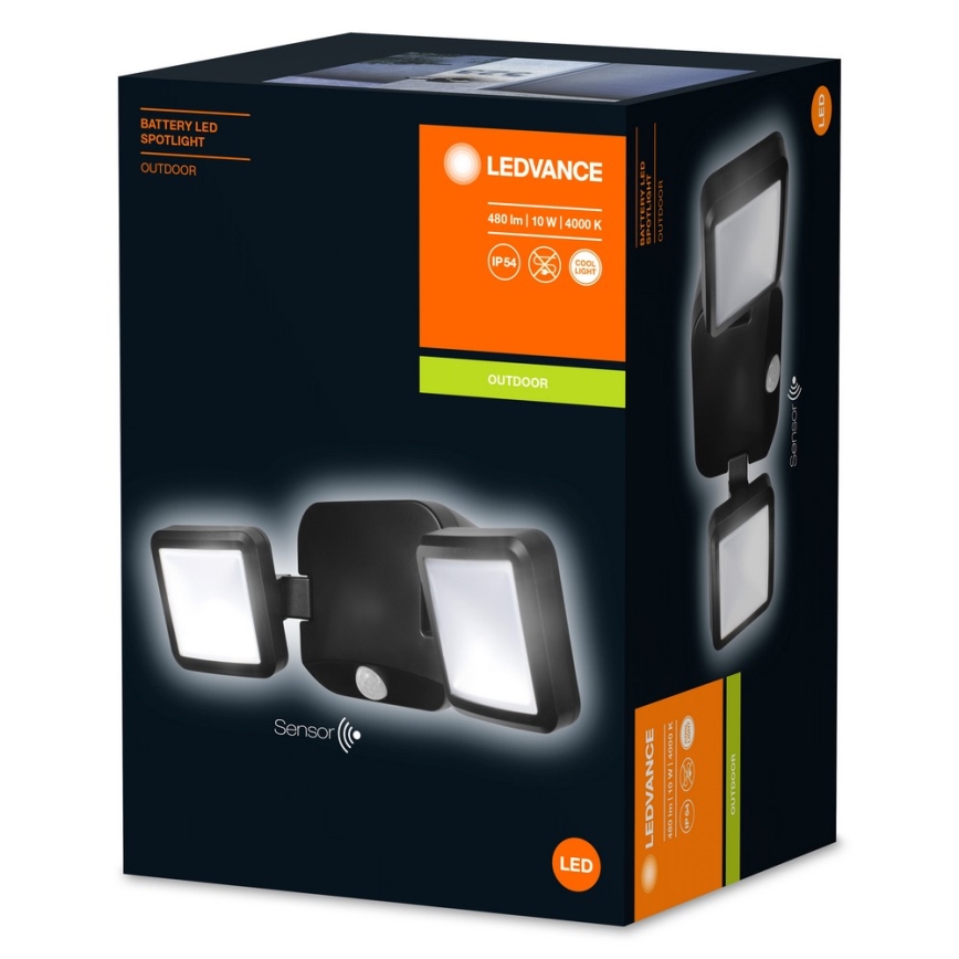 Ledvance - LED Lauko sieninis šviestuvas su jutikliu BATTERY 2xLED/10W/4xD IP54
