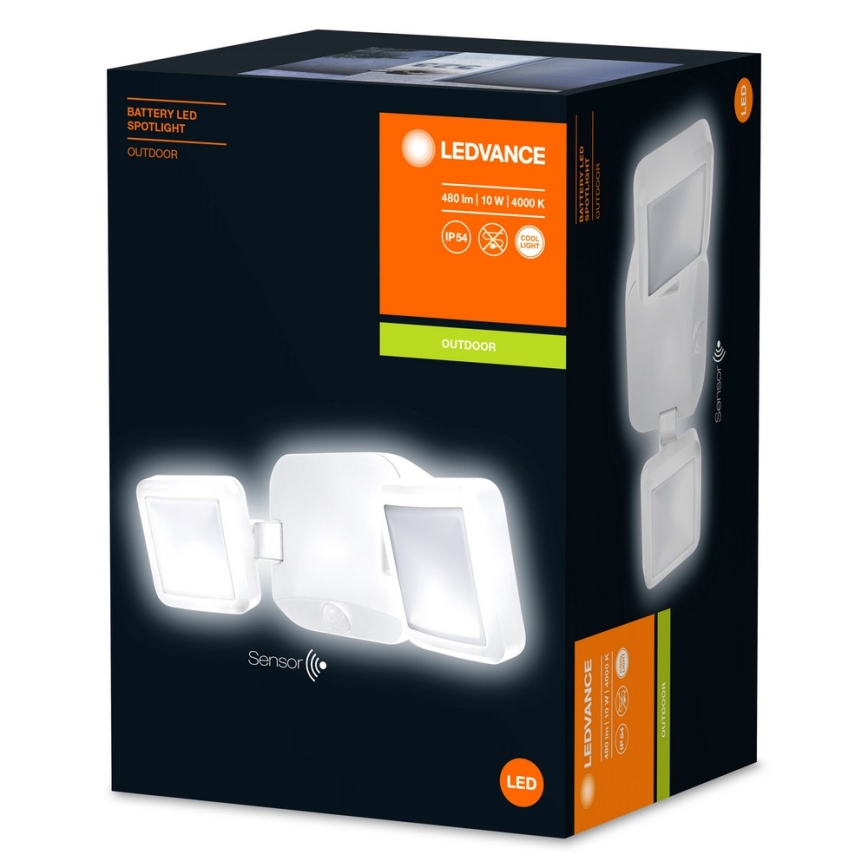 Ledvance - LED Lauko sieninis šviestuvas su jutikliu BATTERY 2xLED/10W/4xD IP54