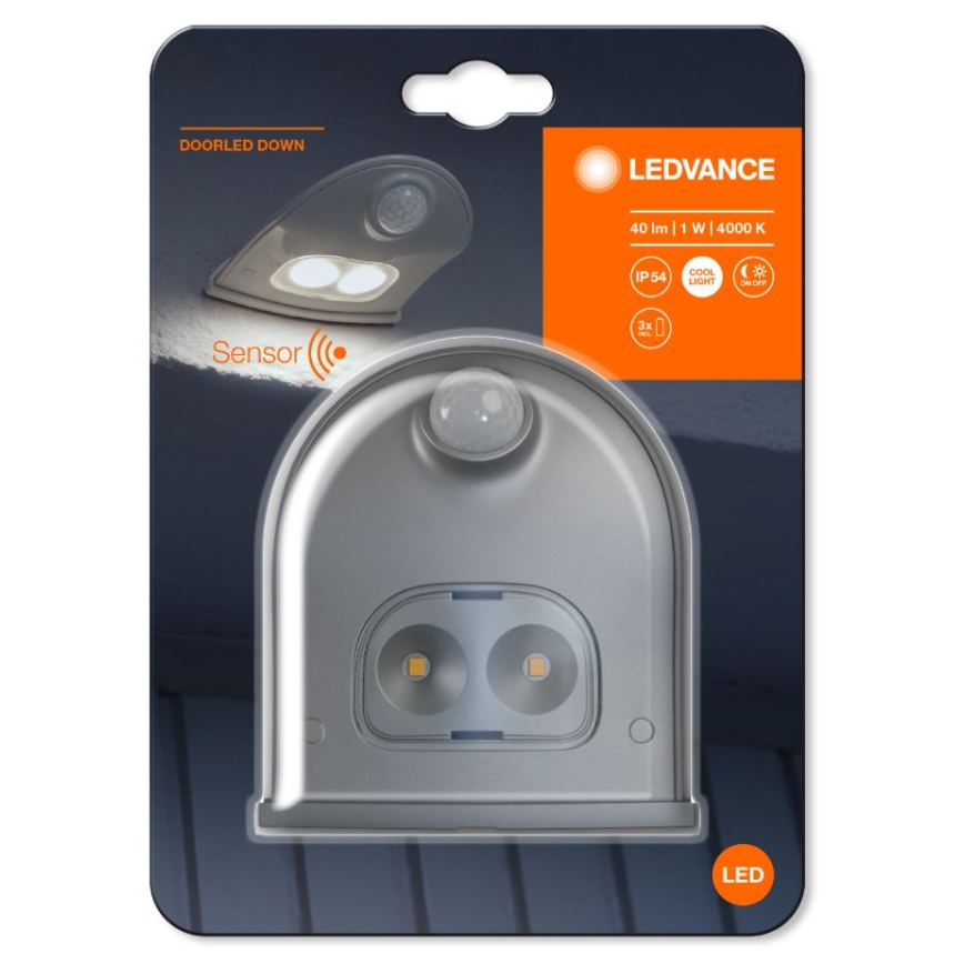 Ledvance - LED Lauko sieninis šviestuvas su jutikliu DOORLED LED/1W/3xAA IP54