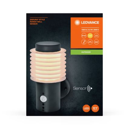 Ledvance - LED Lauko sieninis šviestuvas su jutikliu ENDURA RONDO LED/9,5W/230V IP44 antracitas