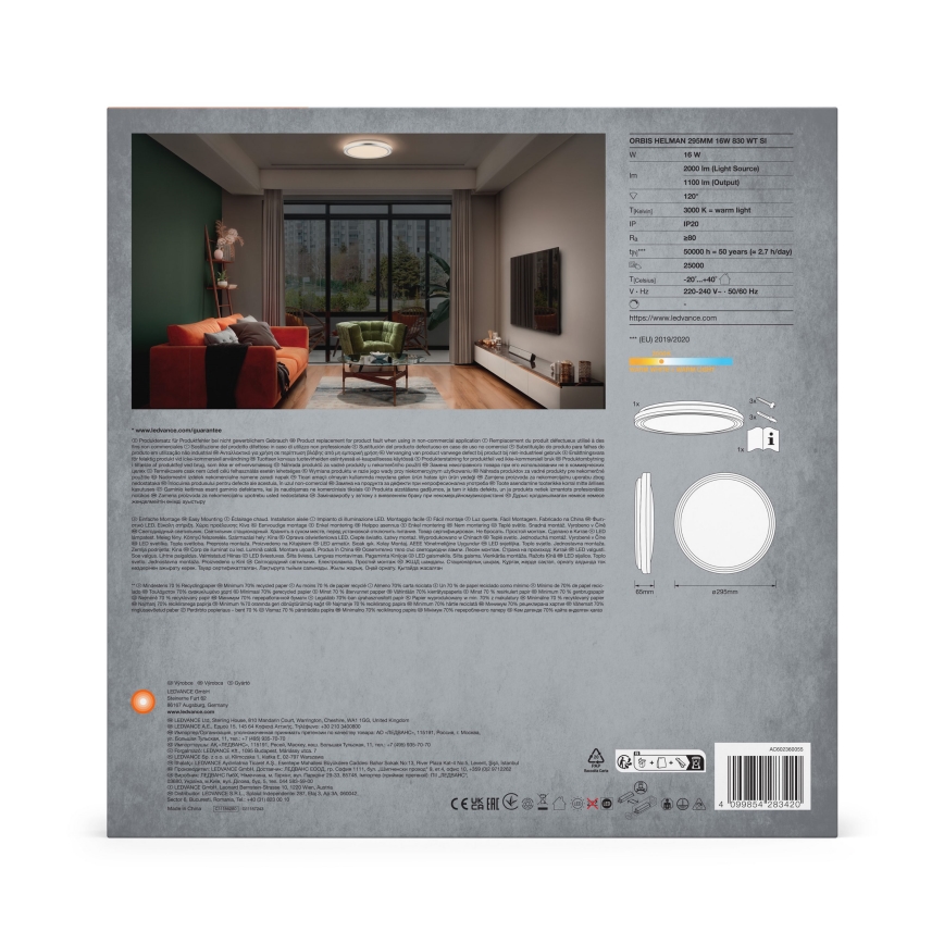 Ledvance - LED lubinis šviestuvas ORBIS HELMAN LED/16W/230V diametras 29,5 cm sidabras