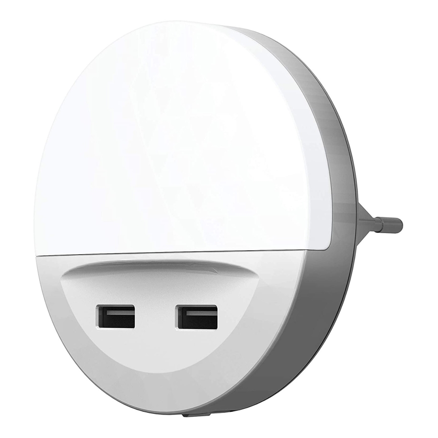 Ledvance - LED Naktinė lemputėį lizdui su jutikliu LUNETTA 2xUSB LED/13W/230V
