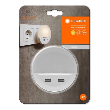 Ledvance - LED Naktinė lemputėį lizdui su jutikliu LUNETTA 2xUSB LED/13W/230V