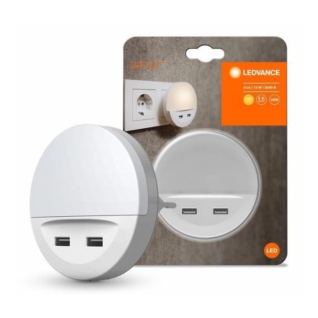 Ledvance - LED naktinis šviestuvas į lizdą su jutikliu LUNETTA 2xUSB LED/13W/230V