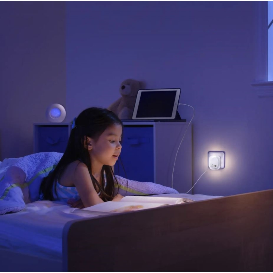 Ledvance - LED naktinis šviestuvas su jutikliu, jungiamas į kištukinį lizdą ir USB LUNETTA LED/12,5W/230V 3000K balta