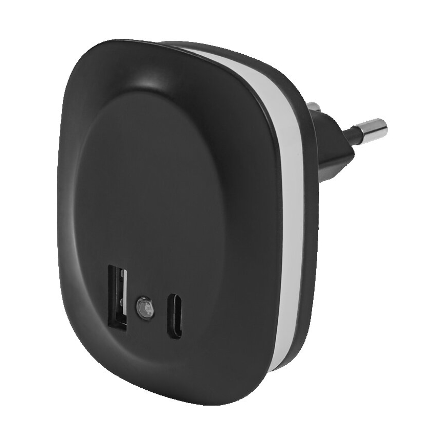 Ledvance - LED naktinis šviestuvas su jutikliu, jungiamas į kištukinį lizdą ir USB LUNETTA LED/12,5W/230V 3000K juoda