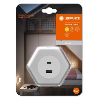 Ledvance - LED Navigacinis lizdo šviestuvas Su USB LUNETTA LED/15W/230V