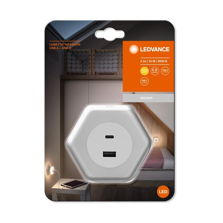 Ledvance - LED Navigacinis lizdo šviestuvas Su USB LUNETTA LED/15W/230V